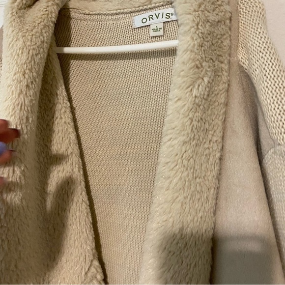Orvis Cream Sherpa Fleece Teddy Bear cardigan  size s - Picture 3 of 9